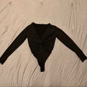 Black slinky twist front bodysuit
